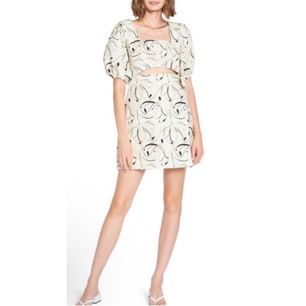En Saison Cream Printed Cutout Mini Dress